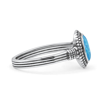 New Design Oxidized Statement Fashion Oval Thumb Ring Lab Created Blue Opal Solid 925 Sterling Silver